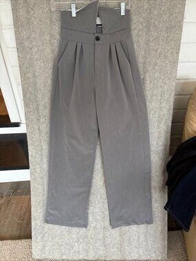 Elfric Eden Wide Leg Pleated Fold Over Pants Women's Gray 27x29 RVNTENG